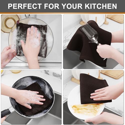 Kitinjoy 100% Cotton Waffle 8-Pack Kitchen Towels, Dark Brown - Image 4