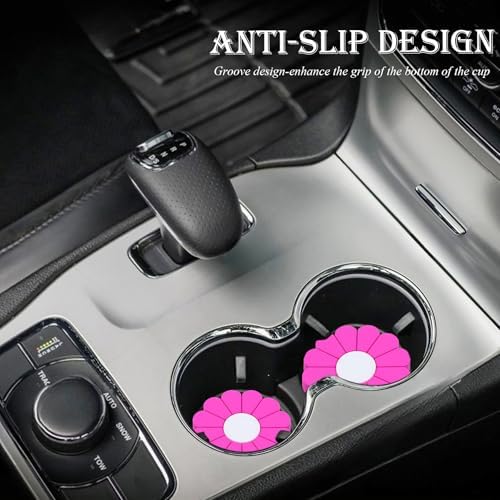 2-Pack Car Cup Holder Coaster Inserts, Daisy Shape, 2.75 Inch Non-Slip Silicone - Image 3