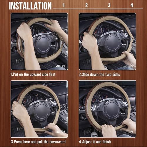 CAR PASS Wood Grain 14.5-15 inch Microfiber Leather Steering Wheel Cover - Image 6
