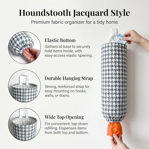 Plastic Bag Holder, Wall Mount Grocery Bag Dispenser, Yarn-dyed Houndstooth - Image 2