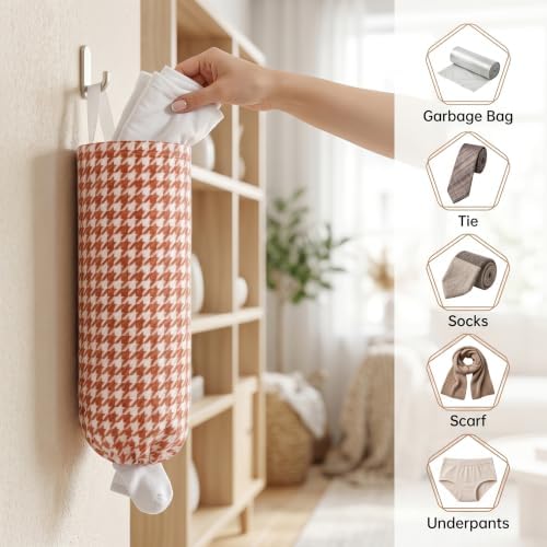 Plastic Bag Holder, Wall Mount Grocery Bag Dispenser, Yarn-dyed Houndstooth - Image 4