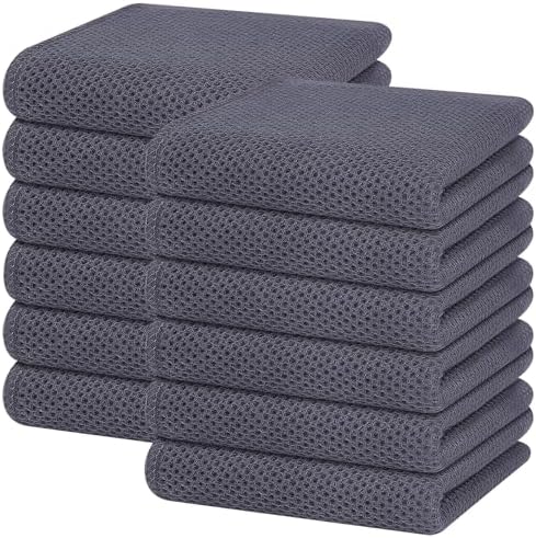 Homaxy 100% Cotton Waffle Weave Kitchen Dish Towels 12-Pack, Dark Grey by Homaxy