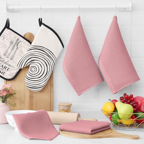 Homaxy 100% Cotton Waffle Weave Kitchen Dish Cloths 12-Pack, Dried Rose - Image 6
