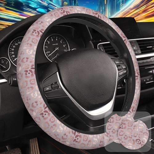 Rose Gold Leopard Print Steering Wheel Cover by Unknown