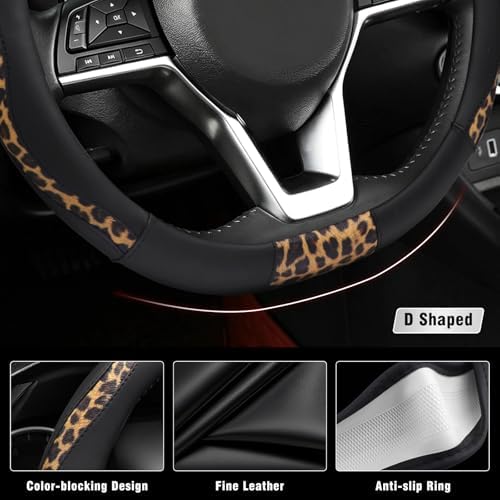 ZHOL Leopard Print Steering Wheel Cover, D Shaped Car Wheel Cover Microfiber - Image 4