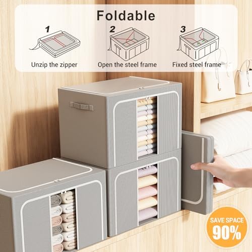 Clothes Storage Bins with Metal Frame Foldable Storage Box Clothes Organizers - Image 4