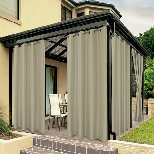 BONZER Wide Outdoor Curtains for Patio Water Resistant by Bonzer