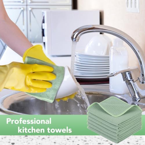 KinHwa Waffle Microfiber Dish Cloths Green Kitchen Towels, Cleaning Cloth - Image 4