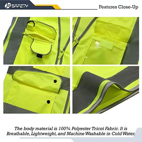 JKSafety 6 Pack Safety Vest for Men Women Reflective JK155 Yellow 2XL - Image 2