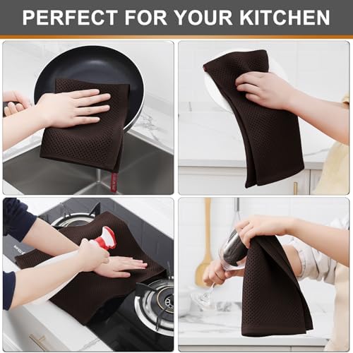 Kitinjoy 100% Cotton Waffle 4-Pack Kitchen Towels, Dark Brown - Image 4