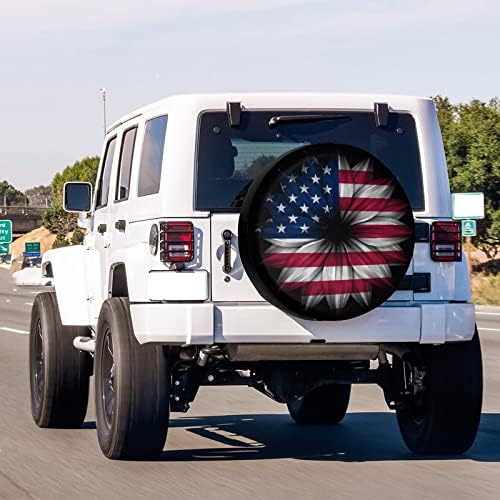 Delerain USA Flag Flower Spare Tire Cover Wheel Protectors Sun Protector - Image 3