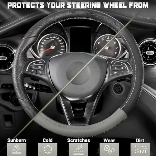 SEG Direct Black and Gray Microfiber Auto Car Steering Wheel Cover Universal 15 - Image 4