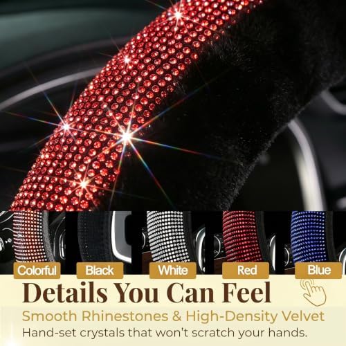 Bling Steering Wheel Cover Fluffy Red Rhinestone - Image 6