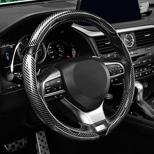 Amiss 3pcs Carbon Fiber Anti-Skid Steering Wheel Cover, Waterproof Design by Amiss