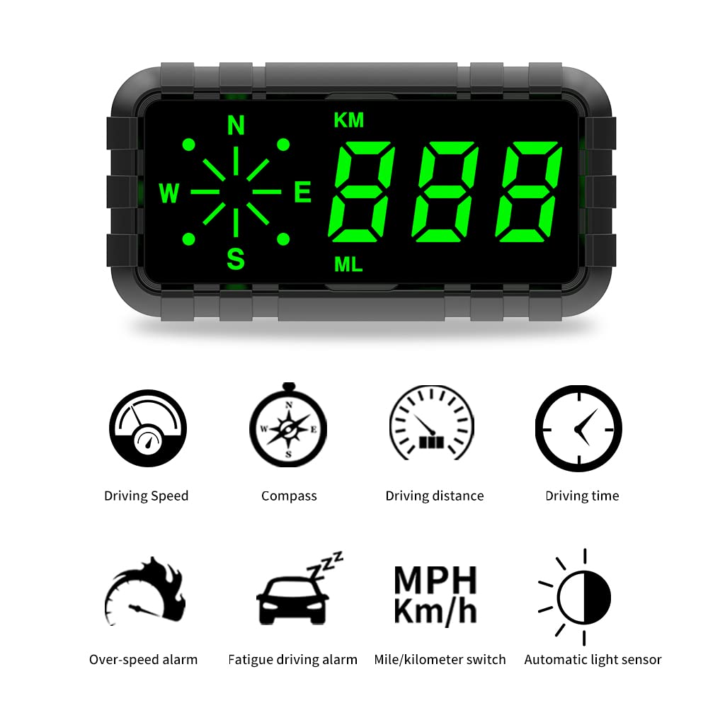 Heads Up Display for Car Digital GPS Speedometer kit MPH Odometer Automotive Compass for Dashboard HUD Fatigued Driving Alert Speeding Alarm for Trucks Golf cart All Vehicles (C3010)
