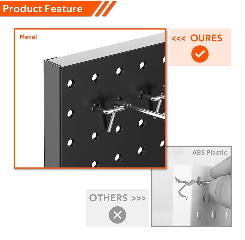 Ultrawall 4 Pcs Metal Pegboard Wall Panels, Peg Boards for Garage Tool Storage