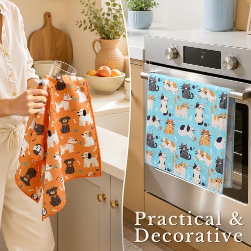 Homaxy Large Waffle Weave Kitchen Towels 2 Pack, Dog & Cat - Image 4