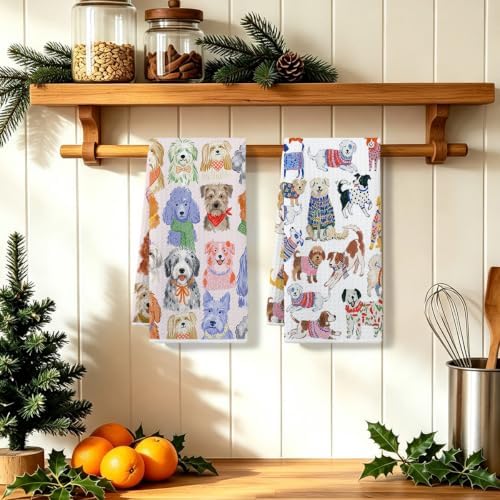 ZHAMEN 2 Pcs Cute Dog Kitchen Towels, Dogs Soft Absorbent Hand Tea Towel - Image 5