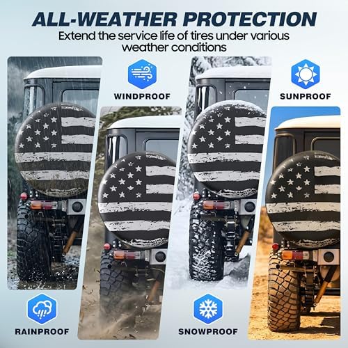 Moonet 15" American Flag Spare Tire Cover Black-White - Image 4