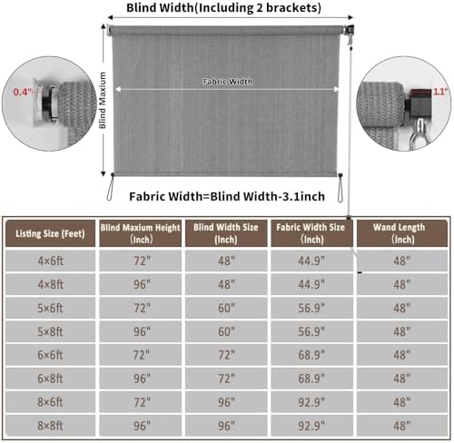SMONTER Outdoor Sunshade Roller Shade 5'W x 8'H, Exterior Cordless Roll Up - Image 2