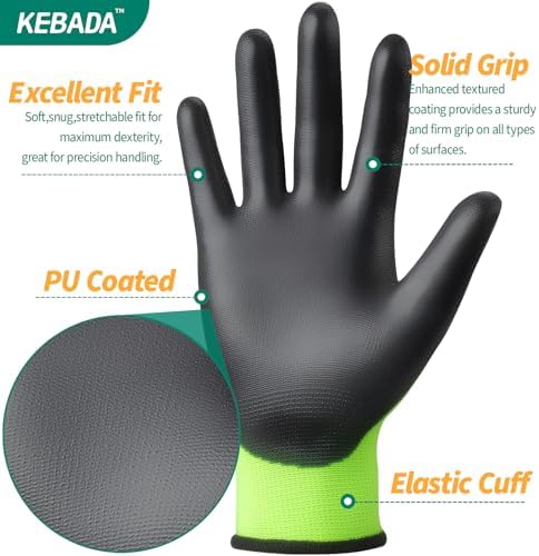Kebada W1 Safety Work Gloves for Men & Women, 50 Pairs Bulk Pack, PU Coated - Image 2