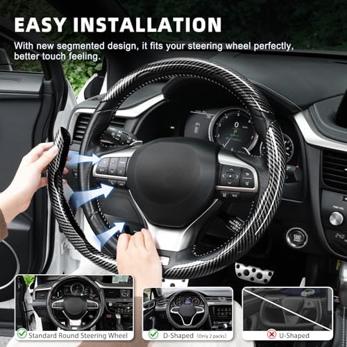Amiss 3pcs Carbon Fiber Anti-Skid Steering Wheel Cover, Waterproof Design - Image 5