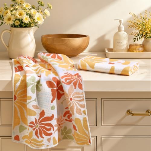 Homaxy Large Waffle Weave Kitchen Towels 2 Pack, Boho Floral by Homaxy