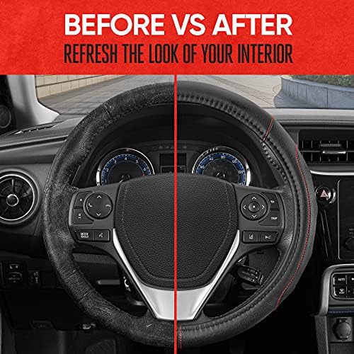 Motor Trend GripDrive Faux Black Leather Steering Wheel Cover - Image 3