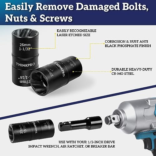 Flip Lug Nut Removal Tool, 5 Piece Wheel Lock Remover Kit - Image 5