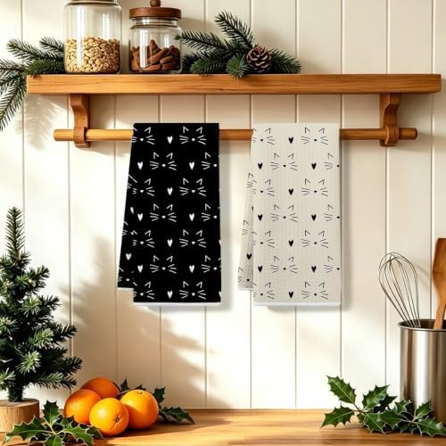 2Pcs Cute Cat Kitchen Towels Waffle Soft Dish Hand Towels Farmhouse Decor - Image 5