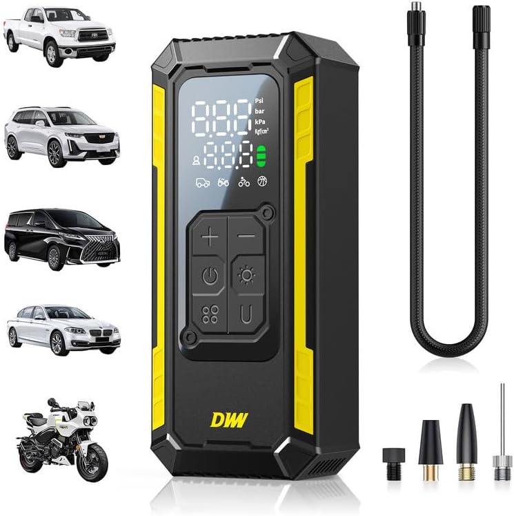 Tire Inflator Portable Air Compressor, 150 PSI Portable Tire Inflator for Car with Digital Gauge, Air Pump for Inflatables with LED & Auto Shut-Off, Ideal for Car, Motorcycle, Bicycle and Ball
