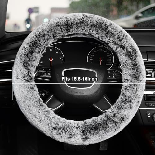 KAFEEK 16 inch Frost Fluffy Steering Wheel Cover, Large Size - Image 2