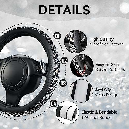 CAR PASS Bling Diamond Leather Steering Wheel Cover, - Image 5