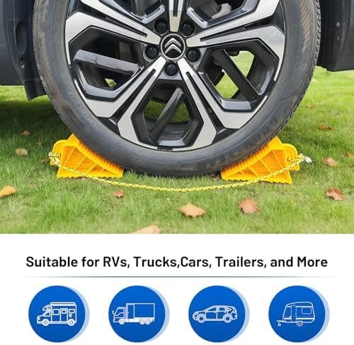 ROBLOCK 2 PCS Wheel Chocks for Travel Trailers, Heavy Duty Yellow Tire Stoppers - Image 4