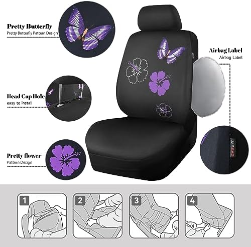 CAR PASS Universal Cloth Butterfly Car Seat Covers Full Set, Embroidered Flower - Image 6