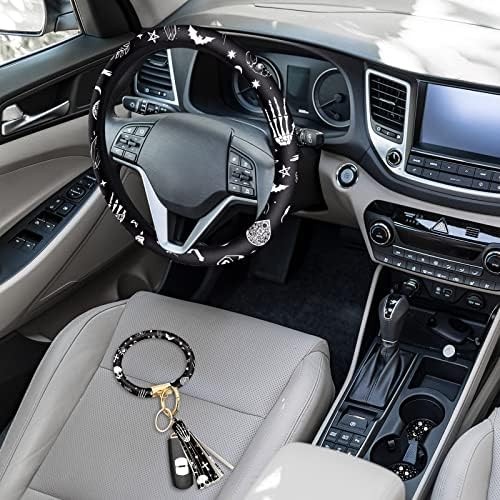 4 Pieces Black Moons White Stars Print Car Accessories Set Black Moons White - Image 2