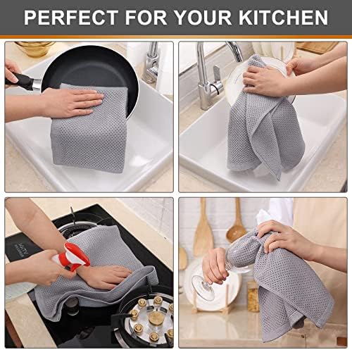 Kitinjoy 100% Cotton Waffle 8-Pack Kitchen Towels, Light Grey - Image 4