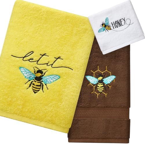 Peryiter 3 Pack Honey Bee Decorative Bath Towel Set by Peryiter