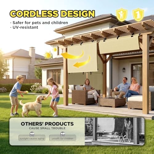 Outdoor Roller Shade 5'W x 10.5'H Cordless Shades Roll Up, Folding Exterior - Image 3
