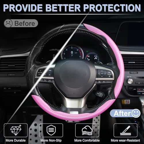 Amiss 3pcs Carbon Fiber Anti-Skid Steering Wheel Cover, Waterproof & Segmented - Image 4