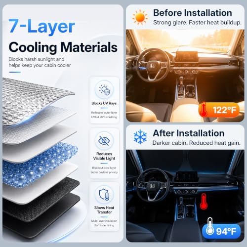 9PCS Car Window Shades for Chevy Traverse 2018-2022, Full Set Windshield Side - Image 3