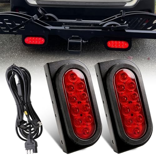Partswcgg 6" Inch Oval Led Trailer Hitch Cargo Carrier Tail Lights Kit by Partswcgg