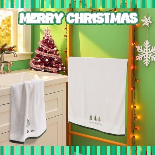 Peryiter 3 Pack Xmas Tree Decorative Bath Towel Set - Image 4