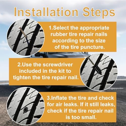 64 PCS Tire Repair Screws Rubber Nail Kit, 4 Sizes Screw in Tire Plugs - Image 5