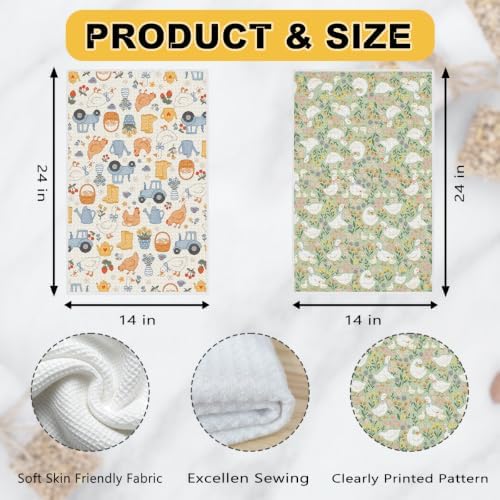 2 Pcs Cute Chicken Kitchen Towels, Goose Soft Absorbent Hand Tea Towel - Image 3