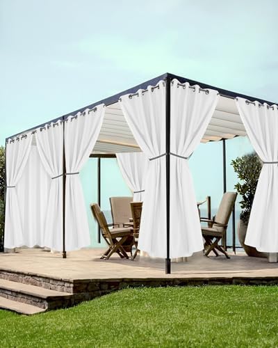 White Grommet Outdoor Curtains for Patio Waterproof 8 Pcs 54x120 In by HolidayIdeas