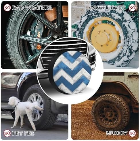 Heavy Duty Spare Tire Cover 14inch Blue and White Chevron Protectors - Image 7