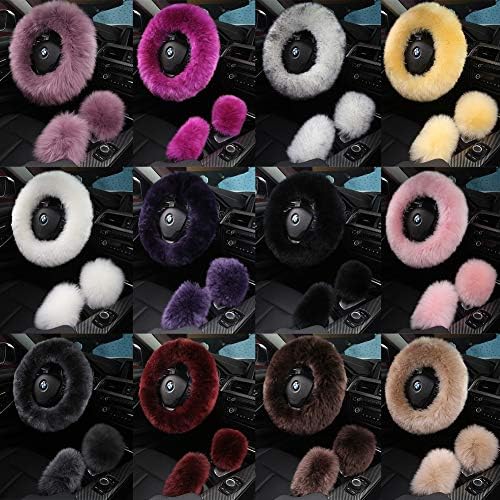 3Pcs Set Fashion Fluffy Fuzzy Wool Fur Soft Car Steering Wheel Cover - Image 4