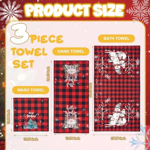 Peryiter 3 Pack Buffalo Decorative Bath Towel Set - Image 2