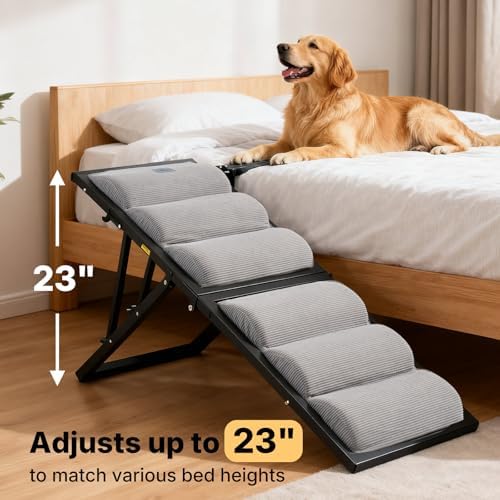Veehoo Foldable Dog Ramp for Bed Couch Large Dogs, Adjustable 17-23'' High - Image 4